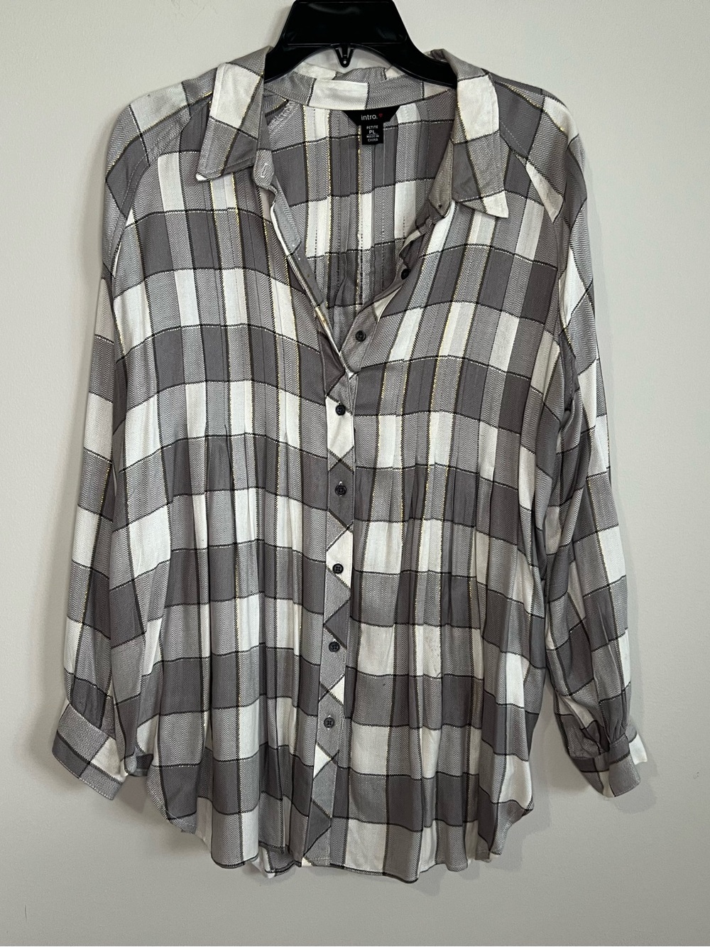 intro. Gray and White Plaid Shirt with Subtle Yellow Accents